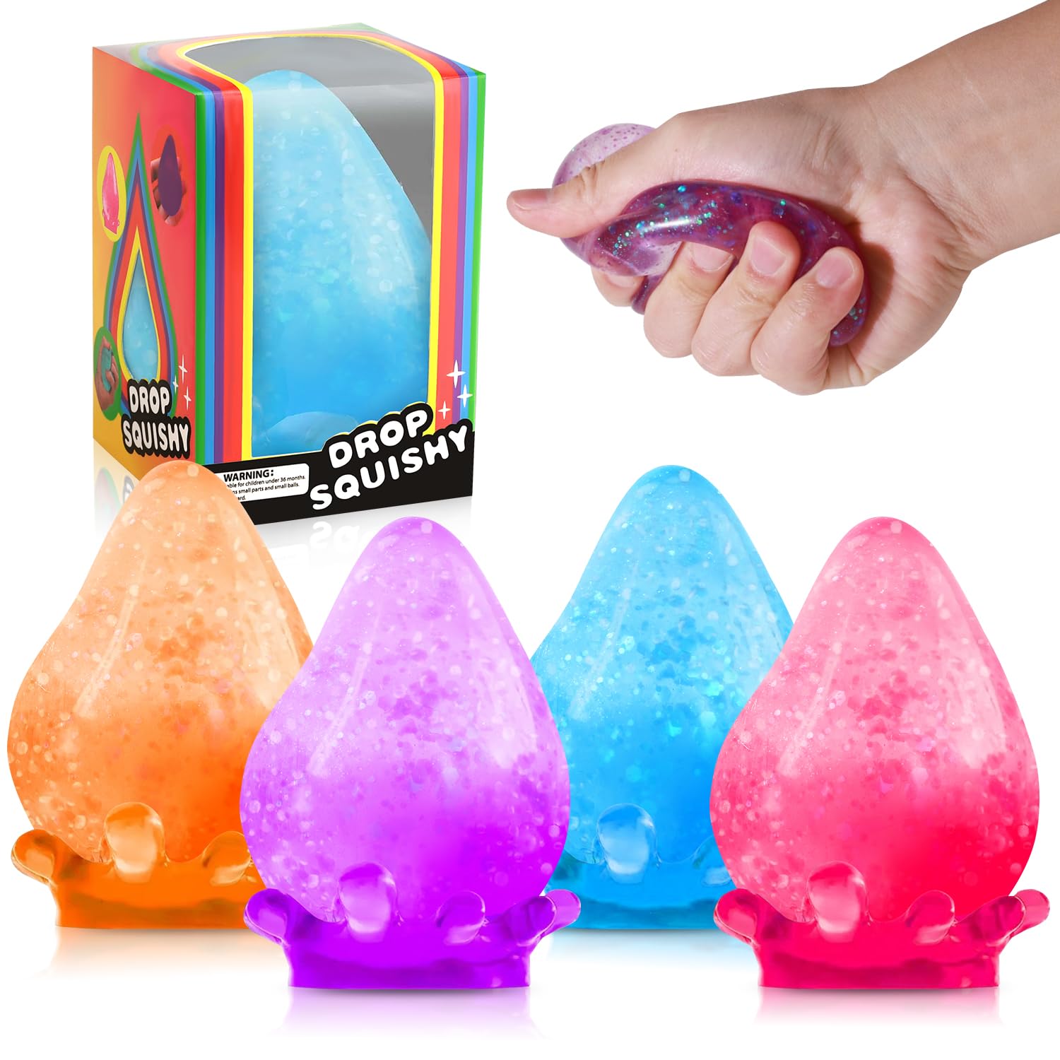 Fidget Toys Stress Cube 4pcs Cube Squishies Anxiety Stress Relief Ice Squishy Stress Cube-Drop Malt Sugar Balls Sensory Toys for Kids with Autism Fidgets for Classroom Prize Toys Calming Toys